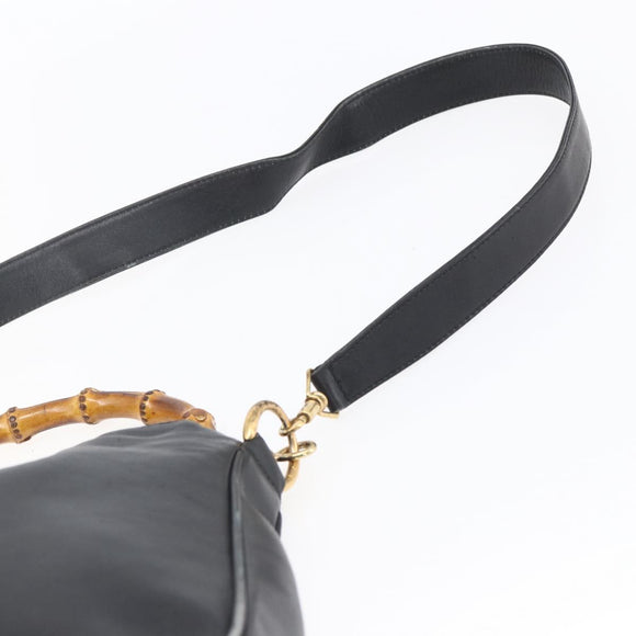 GUCCI Bamboo Shoulder Bag Leather 2way Black Gold 001 3754 1639 Auth 149973