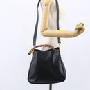 GUCCI Bamboo Shoulder Bag Leather 2way Black Gold 001 3754 1639 Auth 149973-23