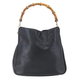 GUCCI Bamboo Shoulder Bag Leather 2way Black Gold 001 3754 1639 Auth 149973 - 0