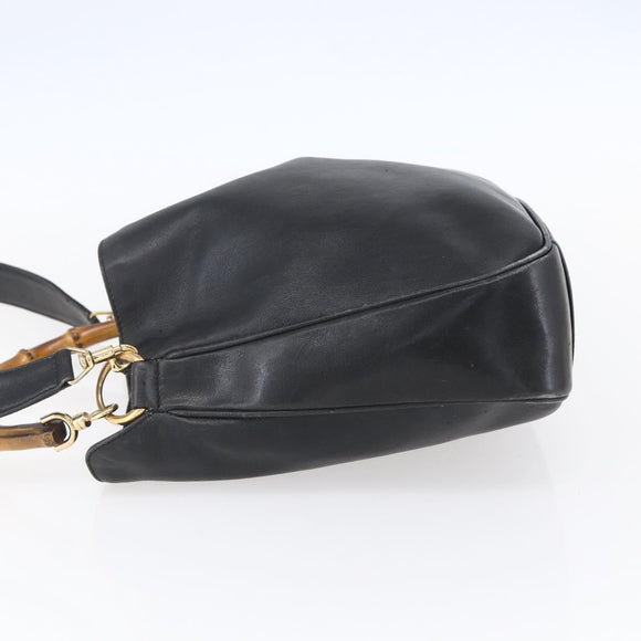 GUCCI Bamboo Shoulder Bag Leather 2way Black Gold 001 3754 1639 Auth 149973