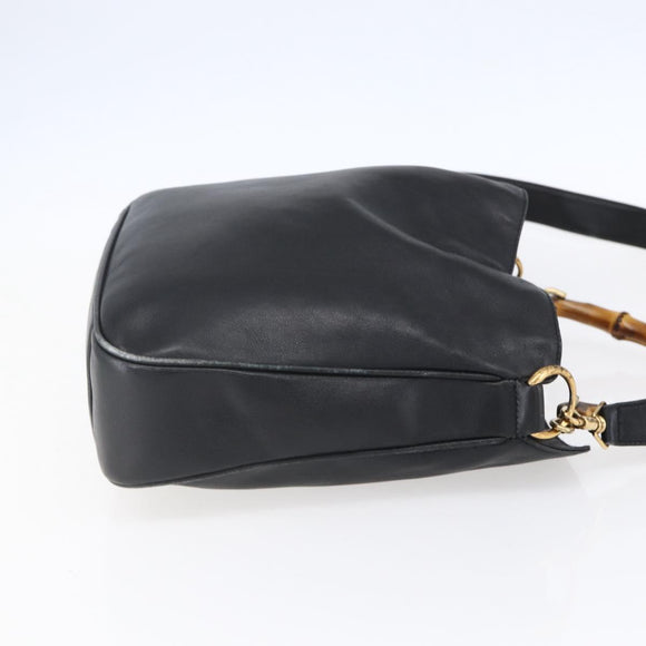 GUCCI Bamboo Shoulder Bag Leather 2way Black Gold 001 3754 1639 Auth 149973