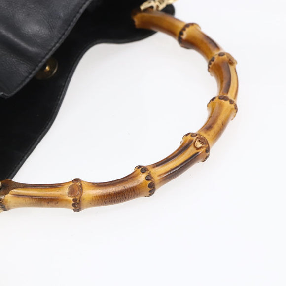 GUCCI Bamboo Shoulder Bag Leather 2way Black Gold 001 3754 1639 Auth 149973