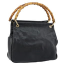 GUCCI Bamboo Hand Bag Leather Black Gold 000 1014 0575 Auth 149974-1