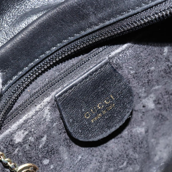 GUCCI Bamboo Hand Bag Leather Black Gold 000 1014 0575 Auth 149974