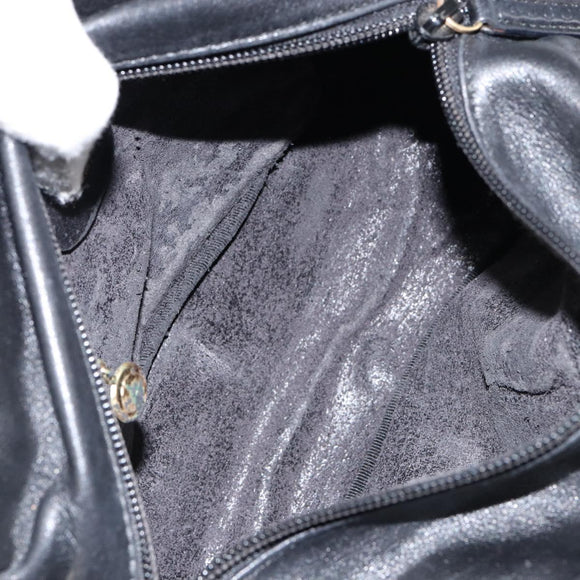 GUCCI Bamboo Hand Bag Leather Black Gold 000 1014 0575 Auth 149974