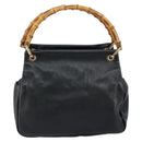 GUCCI Bamboo Hand Bag Leather Black Gold 000 1014 0575 Auth 149974-13