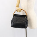 GUCCI Bamboo Hand Bag Leather Black Gold 000 1014 0575 Auth 149974-21