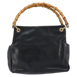 GUCCI Bamboo Hand Bag Leather Black Gold 000 1014 0575 Auth 149974 - 0
