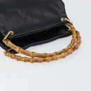 GUCCI Bamboo Hand Bag Leather Black Gold 000 1014 0575 Auth 149974-7