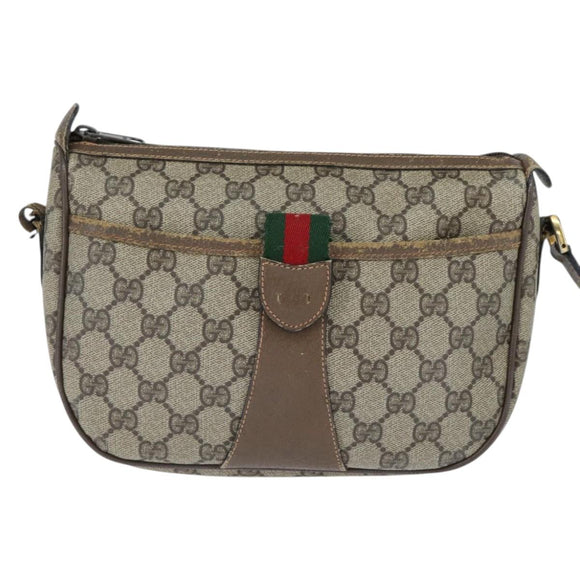 GUCCI GG Supreme Web Sherry Line Bag PVC Beige Gold 89 02 032 Auth 149979