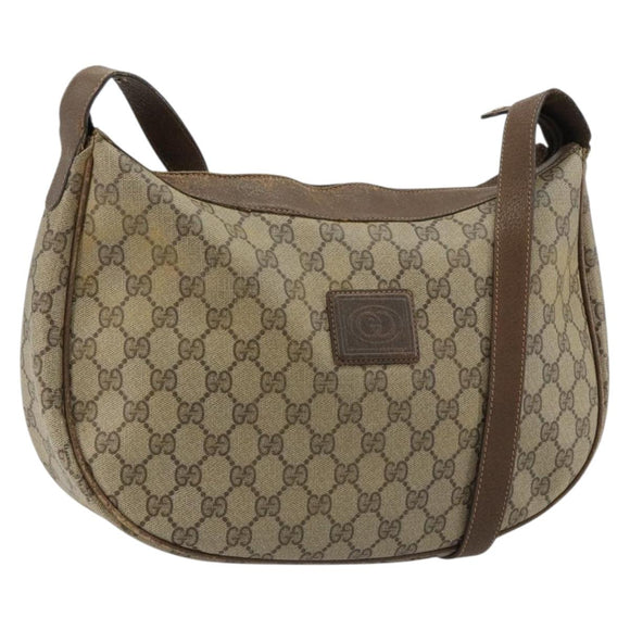 GUCCI GG Supreme Schoudertas PVC Beige Goud Auth 149980