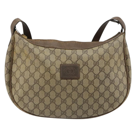 GUCCI GG Supreme Schoudertas PVC Beige Goud Auth 149980