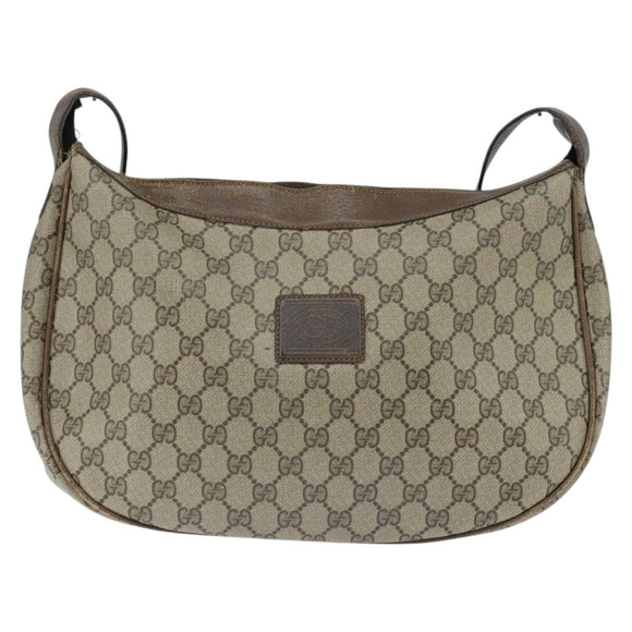 GUCCI GG Supreme Shoulder Bag PVC Beige Gold Auth 149980