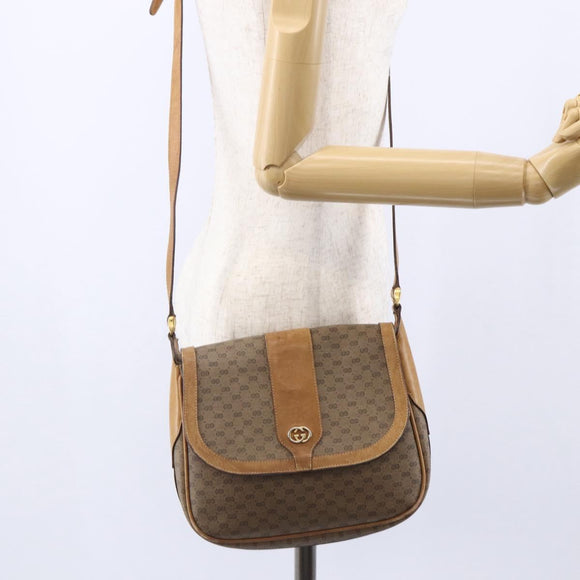 GUCCI Micro GG Supreme Shoulder Bag PVC Beige Gold Auth 149981