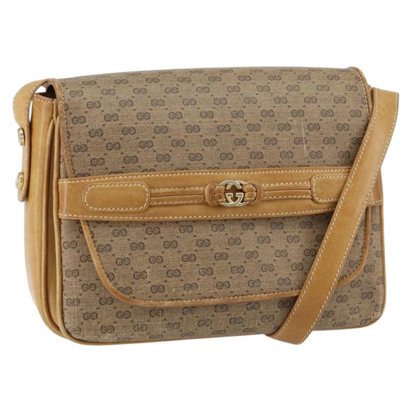 GUCCI Micro GG Supreme Shoulder Bag PVC Beige Gold Auth 149983
