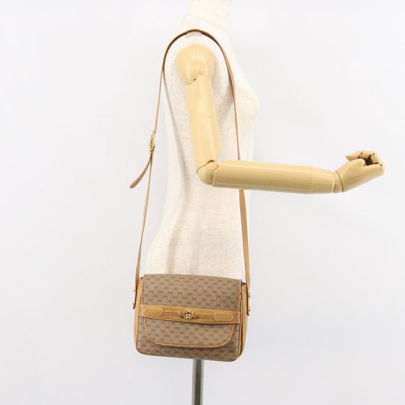 GUCCI Micro GG Supreme Shoulder Bag PVC Beige Gold Auth 149983
