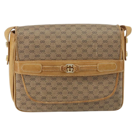GUCCI Micro GG Supreme Shoulder Bag PVC Beige Gold Auth 149983