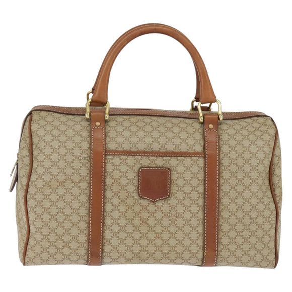 CELINE Macadam Canvas Boston Bag PVC Beige Gold Auth 149999