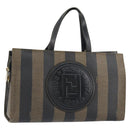 FENDI Pecan Canvas Hand Bag PVC Black Brown gold Auth 150002-1
