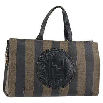 FENDI Pecan Canvas Hand Bag PVC Black Brown gold Auth 150002