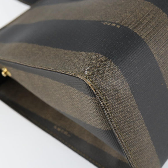 FENDI Pecan Canvas Hand Bag PVC Black Brown gold Auth 150002