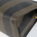 FENDI Pecan Canvas Hand Bag PVC Black Brown gold Auth 150002-15