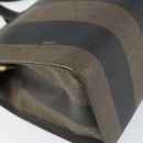 FENDI Pecan Canvas Hand Bag PVC Black Brown gold Auth 150002-16