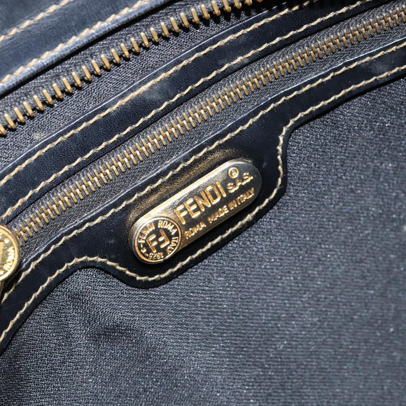 FENDI Pecan Canvas Hand Bag PVC Black Brown gold Auth 150002