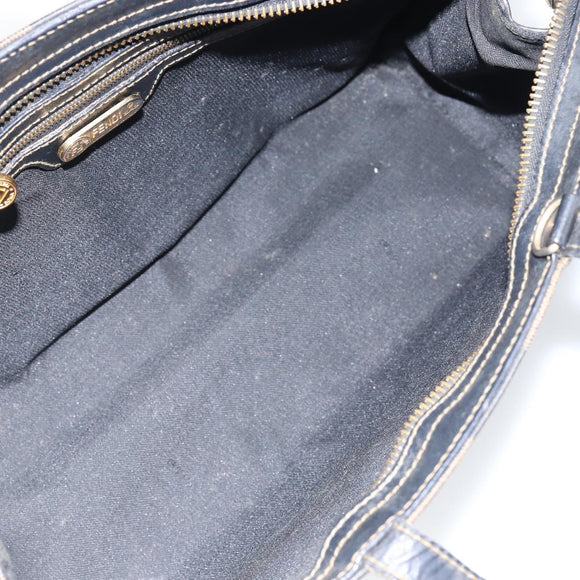 FENDI Pecan Canvas Hand Bag PVC Black Brown gold Auth 150002