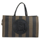FENDI Pecan Canvas Hand Bag PVC Black Brown gold Auth 150002-13