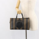 FENDI Pecan Canvas Hand Bag PVC Black Brown gold Auth 150002-21