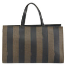 FENDI Pecan Canvas Hand Bag PVC Black Brown gold Auth 150002-2