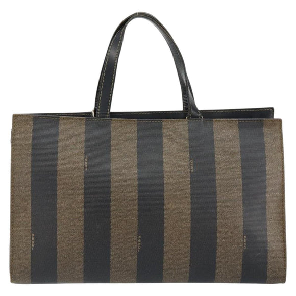FENDI Pecan Canvas Hand Bag PVC Black Brown gold Auth 150002