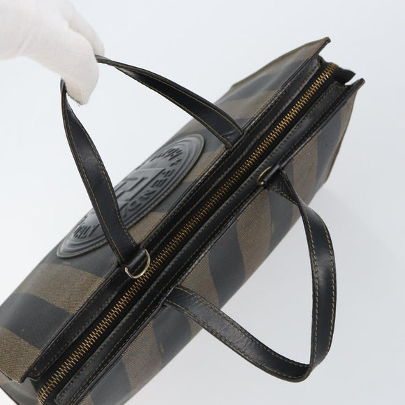 FENDI Pecan Canvas Hand Bag PVC Black Brown gold Auth 150002