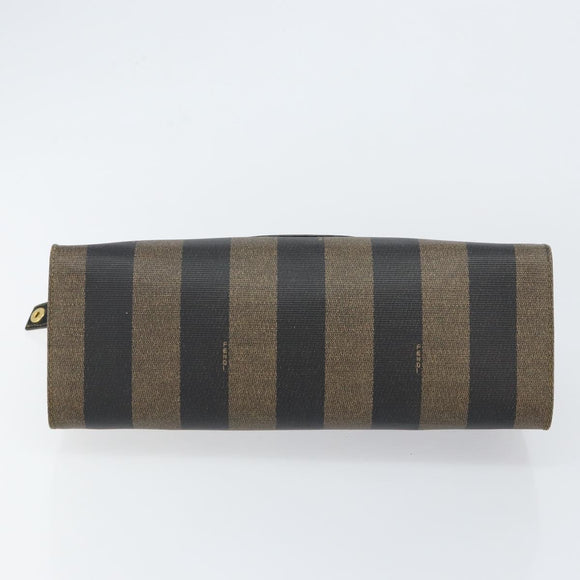 FENDI Pecan Canvas Hand Bag PVC Black Brown gold Auth 150002