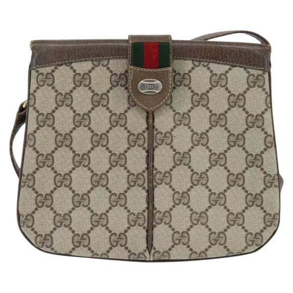 GUCCI GG Supreme Web Sherry Line Bag PVC Beige Gold 86 02 037 Auth 150020