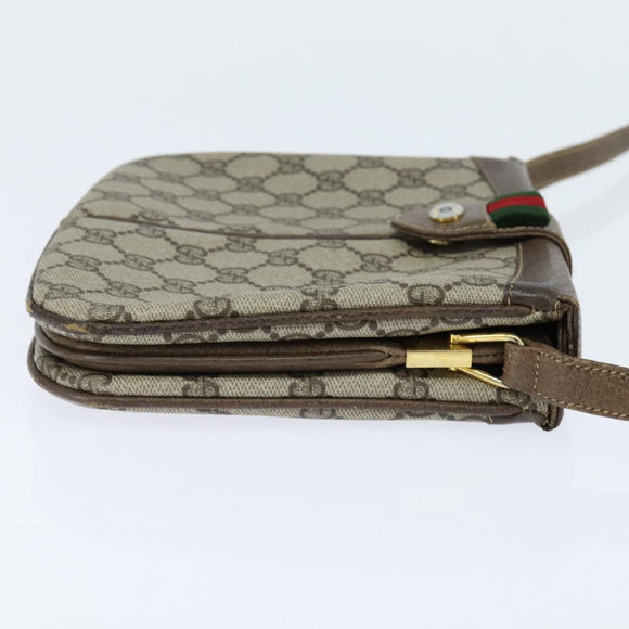 GUCCI GG Supreme Web Sherry Line Bag PVC Beige Gold 86 02 037 Auth 150020