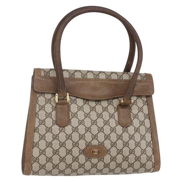 GUCCI GG Supreme Hand Bag PVC Beige Gold Auth 150024