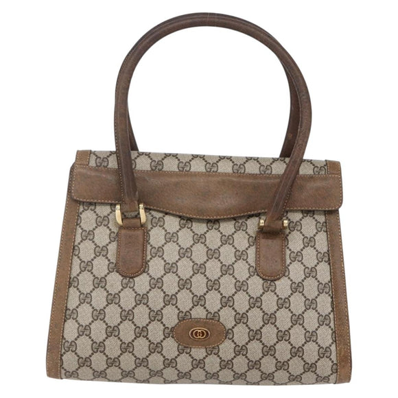 GUCCI GG Supreme Hand Bag PVC Beige Gold Auth 150024