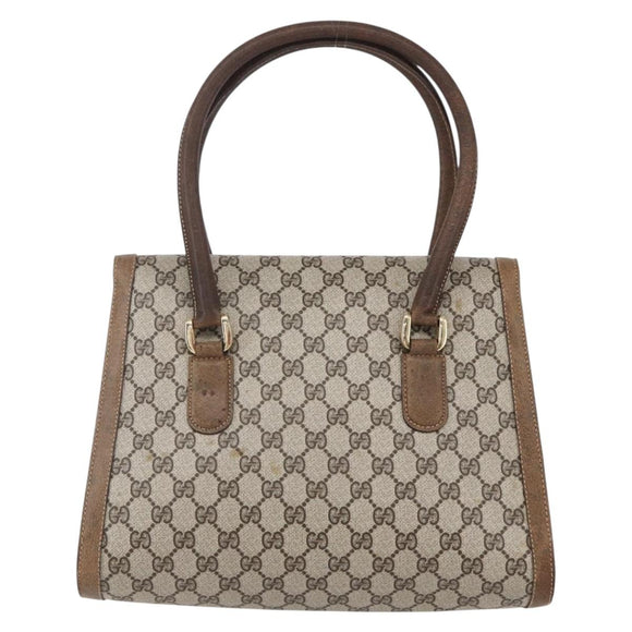 GUCCI GG Supreme Hand Bag PVC Beige Gold Auth 150024