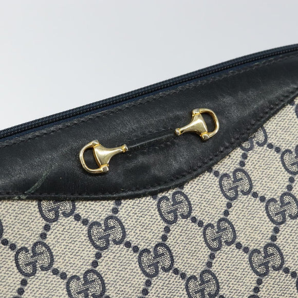 GUCCI GG Supreme Horsebit Shoulder Bag PVC Navy Gold Silver Auth 150026