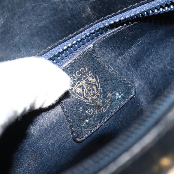 GUCCI GG Supreme Horsebit Shoulder Bag PVC Navy Gold Silver Auth 150026