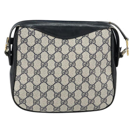 GUCCI GG Supreme Horsebit Shoulder Bag PVC Navy Gold Silver Auth 150026 - 0