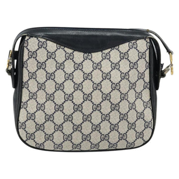 GUCCI GG Supreme Horsebit Shoulder Bag PVC Navy Gold Silver Auth 150026 - 0