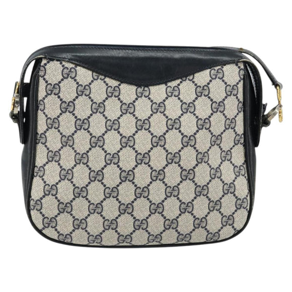 GUCCI GG Supreme Horsebit Shoulder Bag PVC Navy Gold Silver Auth 150026