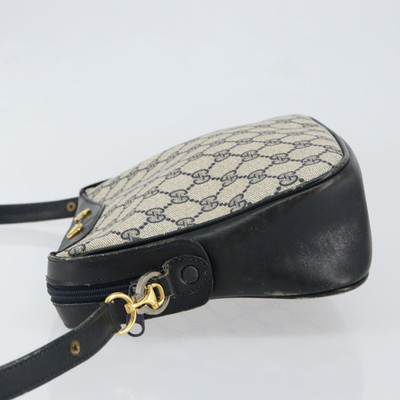 GUCCI GG Supreme Horsebit Shoulder Bag PVC Navy Gold Silver Auth 150026