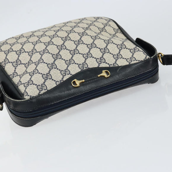 GUCCI GG Supreme Horsebit Shoulder Bag PVC Navy Gold Silver Auth 150026