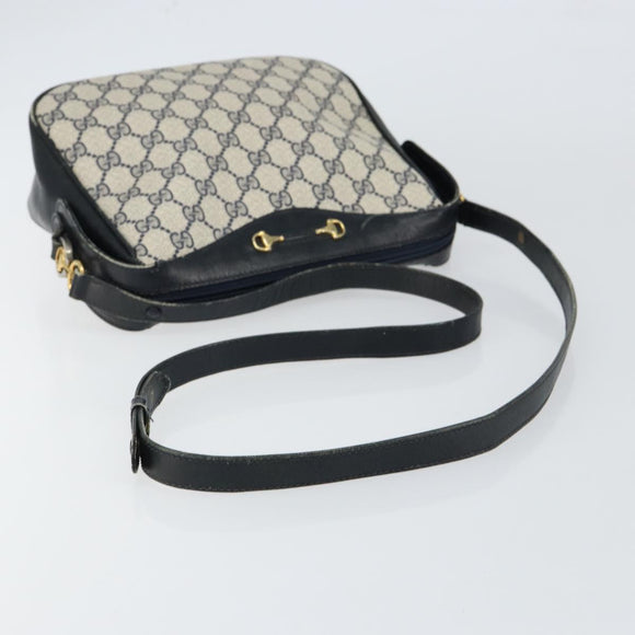 GUCCI GG Supreme Horsebit Shoulder Bag PVC Navy Gold Silver Auth 150026