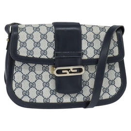 GUCCI GG Supreme Shoulder Bag PVC Navy Gold Auth 150027