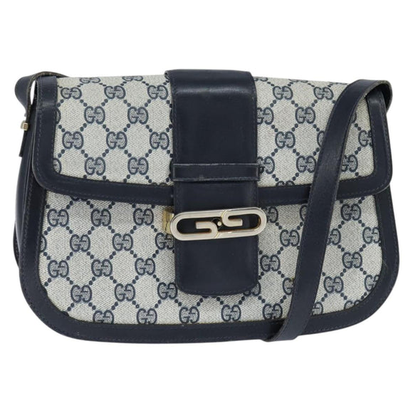 GUCCI GG Supreme Shoulder Bag PVC Navy Gold Auth 150027